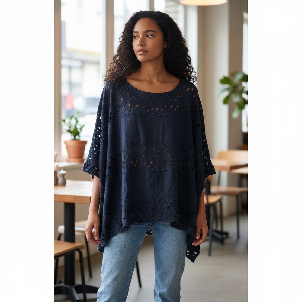 Mes Demoiselles Navy Lace Tunic Top